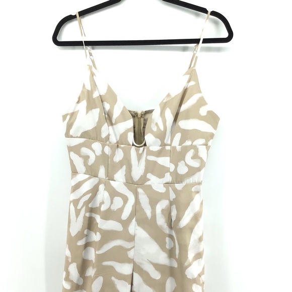 L'ATISTE Pants - L’ATISTE Tan White Animal Print Wide Wrap Leg Jumpsuit